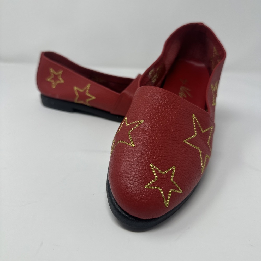 NEW Gorgeous Red Leather Gold Star Slip On Shoes By AJ Valencia Size 8.5